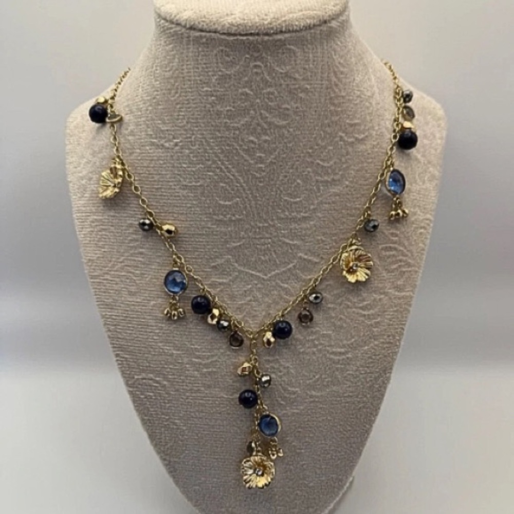 Statement Necklace – Gold & Blue Beads, Elegant Evening Jewelry - Ann Taylor
